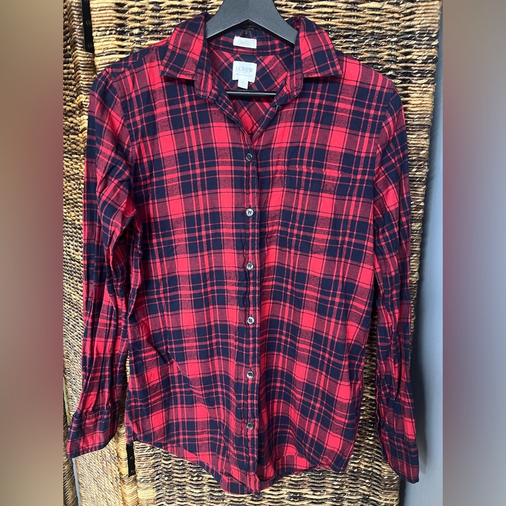 J.‎ Crew , XS, Button Up, Boy Fit, Red/Blue , Pre-Owned